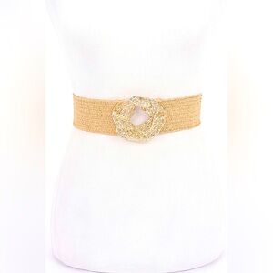 Gold & Tan Woven Straw Statement Belt